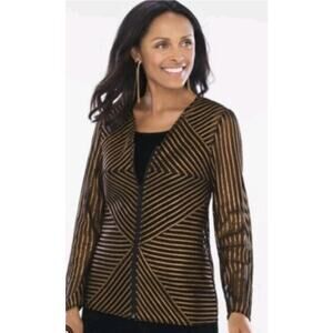 NWT Chico’s Travelers Jacket Bronze Black Striped Mesh Zip Front Sz 2 L $129